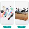 Square PU Leather Pen Holder with Beach-Inspired Design, 2 Compartments view 3