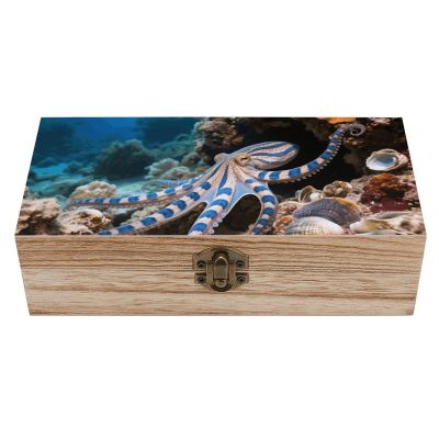 ELUZZIZUT Octopus Wooden Storage Box with Hinged Lid
