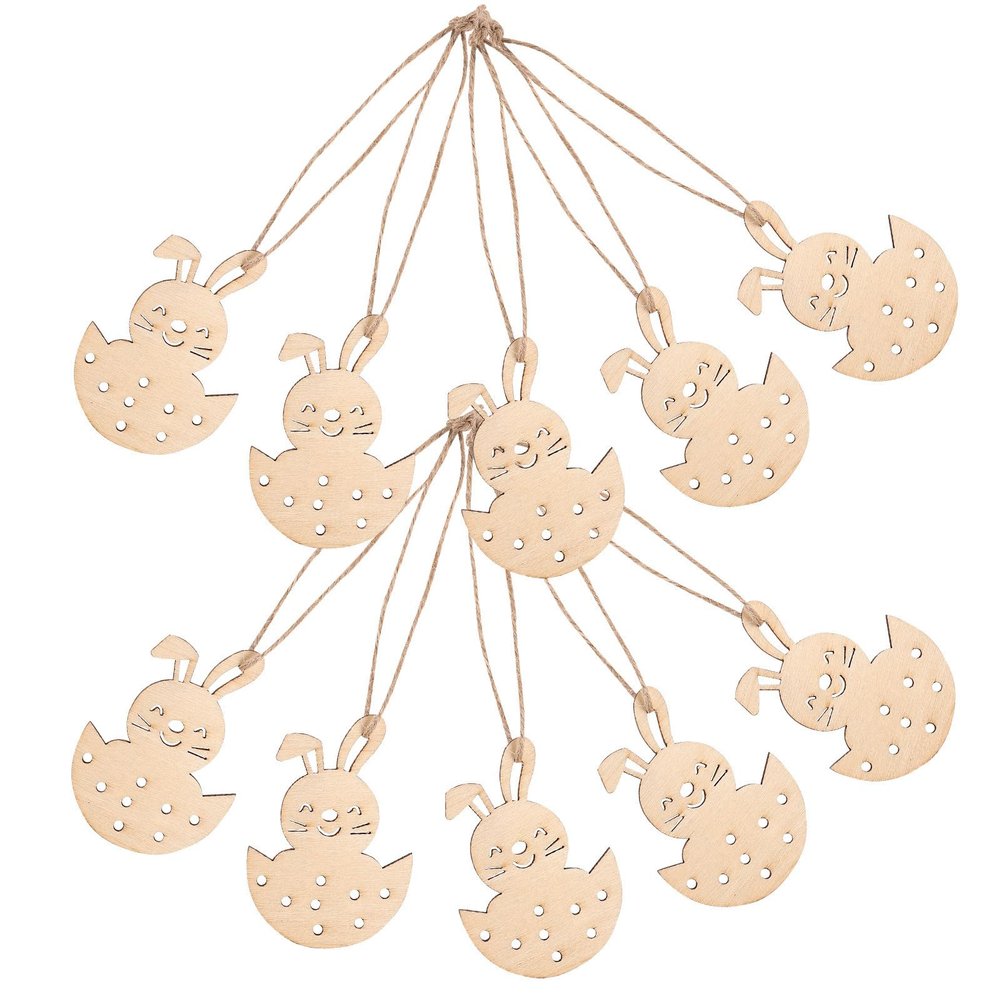 Zerodeko Easter Bunny Wooden Ornaments - 10 Pack