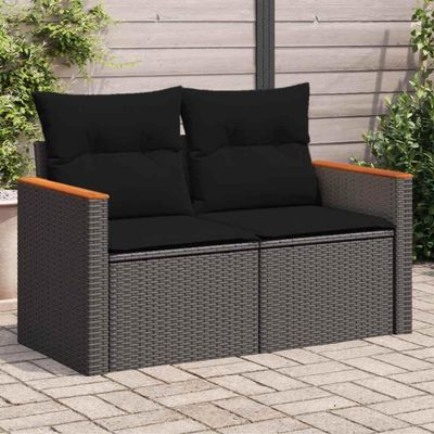 KKHOMEI Garden Sofa with Storage, Rattan 3-Seater Balcony Lounge Couch