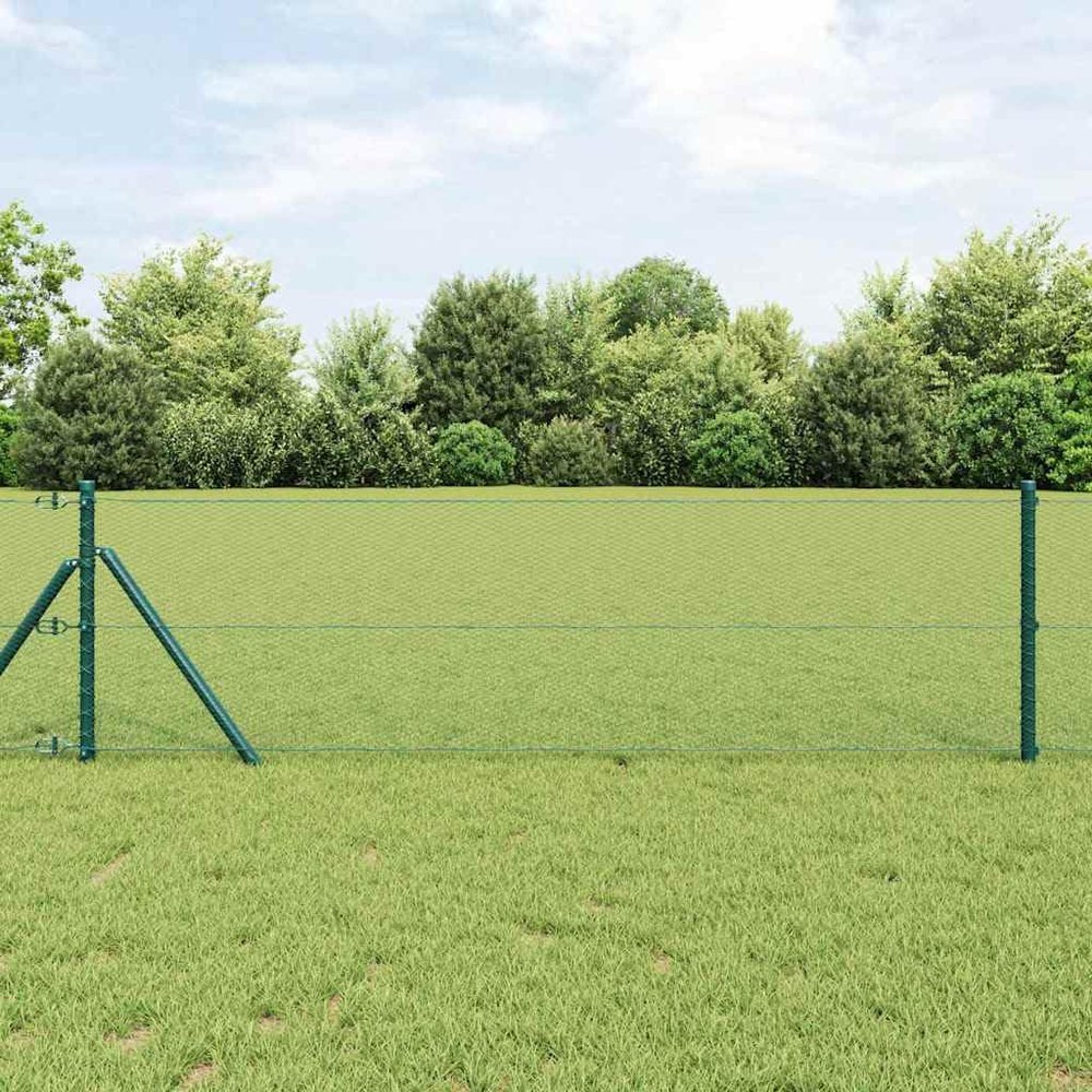 Green Fence Posts, 10 x 0.6 m, Steel and PVC
