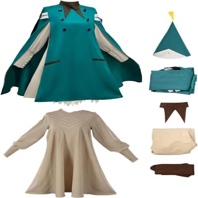 Ubaywey Witch Atelier Cosplay Costume Hat Dress Coat Full Set for Women, Green, L
