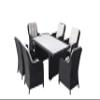 RAGNARK Poly Rattan Dining Set – German-Made, Table, 6 High-Back Chairs, 12 Cushions, Black view 1