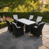 RAGNARK Poly Rattan Dining Set – German-Made, Table, 6 High-Back Chairs, 12 Cushions, Black view 2