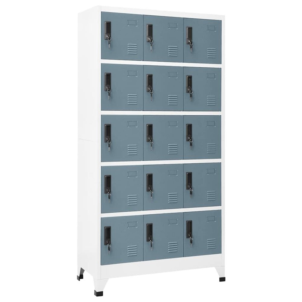Mokuyary Steel Locker Cabinet, Light Gray and Dark Gray, 90 x 40 x 180 cm