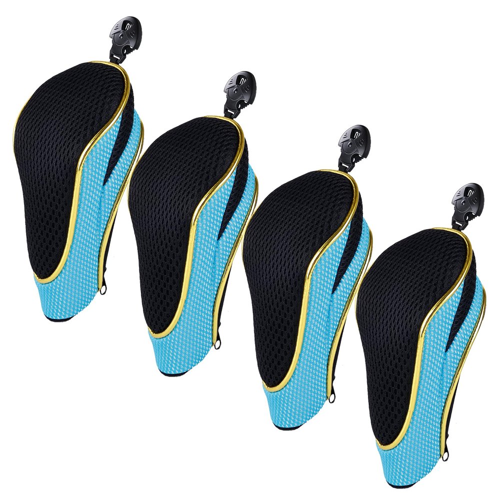 Andux Golf Iron Head Covers with Zipper, Gold Trim, Number Labels, 4-Piece Set, MT/HY18, Light Blue