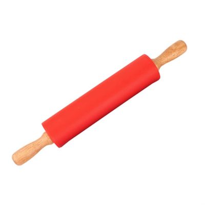 GDHKDDFL Baking Rolling Pin, 39 x 5 cm, Nonstick Silicone with Wooden Handles, Red