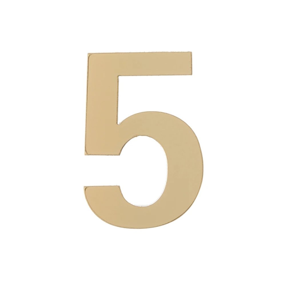 7 cm Acrylic 3D House Number, Self-Adhesive, Gold, Door Sign, Address and Name Plaque, Digits 0–9 (5)