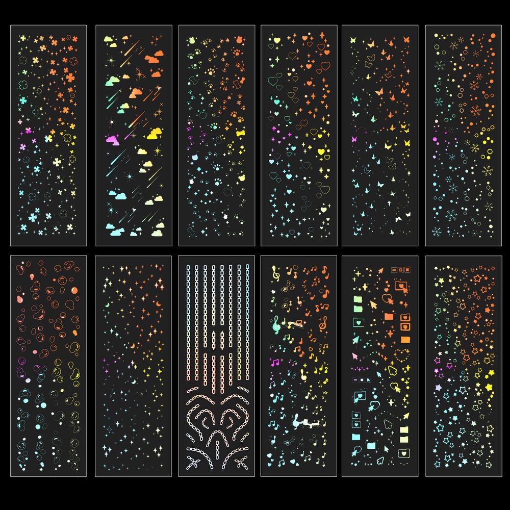 12 Sheets Holographic Glitter Star Stickers