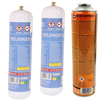 WELDINGER Set: 2 × 1 L Oxygen, M12×1 Right-Hand Thread + 1 × 600 mL Supergas Fuel Gas