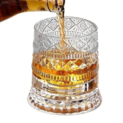 Rotating Liqueur Glasses, 4.13-Inch Whiskey Tumblers, Crystal Barware Set