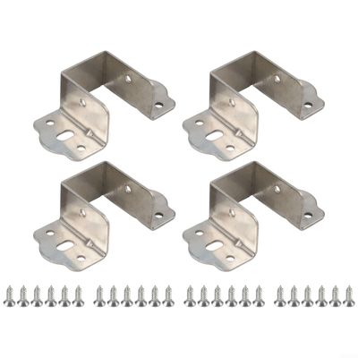 4-Pack U-Shaped Metal Bed Rail Brackets, Cold-Rolled Steel, 40 mm, Silver