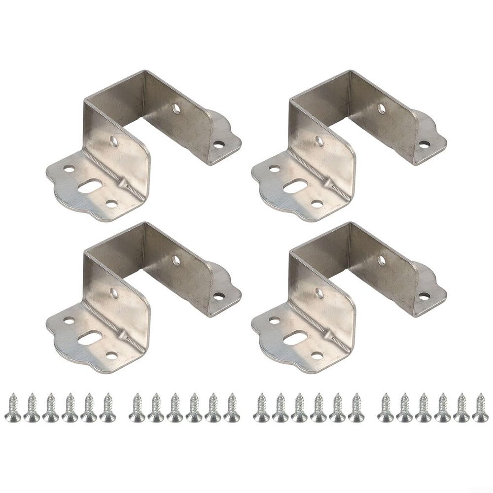 4-Pack U-Shaped Metal Bed Rail Brackets, Cold-Rolled Steel, 40 mm, Silver