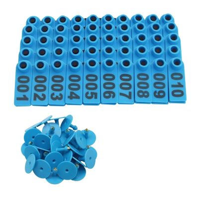 100 Generic Nylon Ear Tags for Livestock, Blue, 001–100