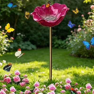 2026 New Bee Waterer for the Garden, 65 cm Metal Flower Garden Stake Bird Bath, Insect Waterer, Garden Decor #B