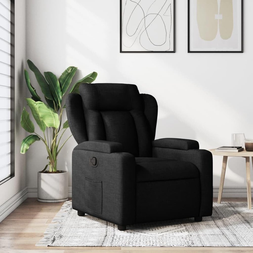 GeenYuu Black Fabric Recliner, Manual 135° Adjustment with Cup Holders