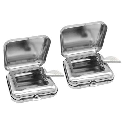 INOOMP Portable Small Ashtrays, 2-Pack, Metal with Lid, Compact, Odor-Sealed, for Car and Camping