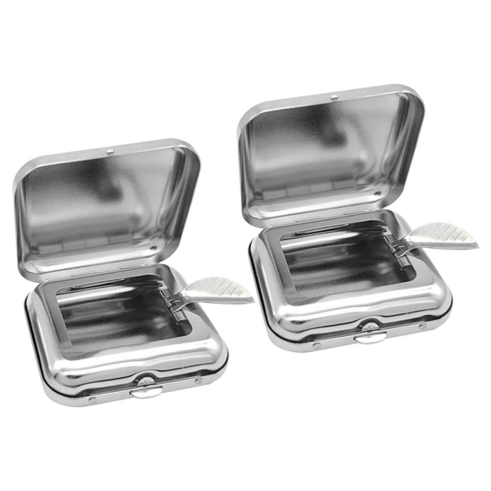 INOOMP Portable Small Ashtrays, 2-Pack, Metal with Lid, Compact, Odor-Sealed, for Car and Camping