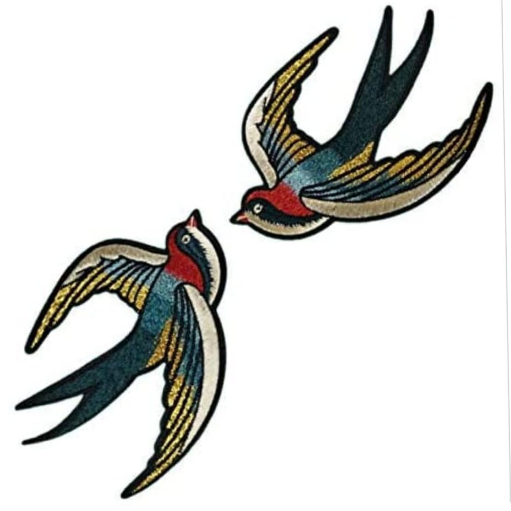 Embroidered Patches | Retro Swallows, Iron-On DIY Stickers