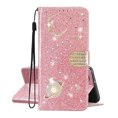 SEHEYA Rose Gold Glitter Wallet Case for Xiaomi 15T Pro, Planet and Star Design