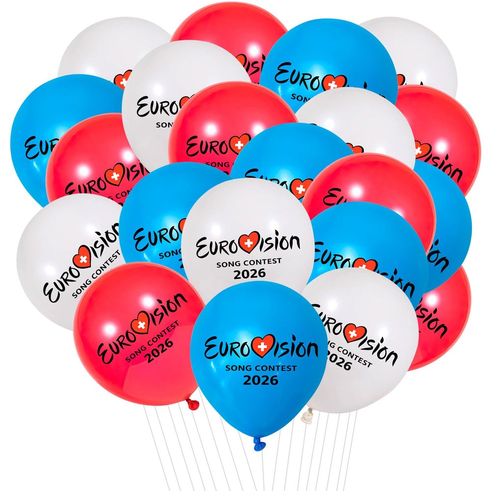 Eurovision Song Contest 2026 Decoration, 21 pcs Blue Red White Balloons