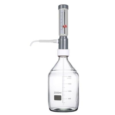 Liquid dispenser for 2,000 mL glass bottles, adjustable volume, chemical-resistant