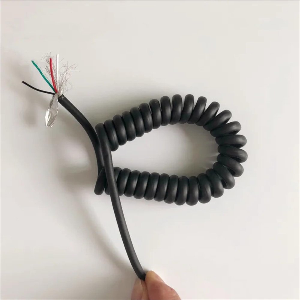 PUR Spring-Wire Shielded Cable, 6-Conductor, 22 AWG, Telescoping Coil, 2.5 m, 5 m, or 7.5 m (Stretches to 10 m)