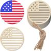 Lpitoy 20 Pcs Round Unfinished Wood Tags USA Flag Design view 1