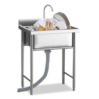Generic Freestanding Stainless Steel Utility Sink, Heavy-Duty Design, Large, for Home, Garden, Garage, Workshop, or Basement