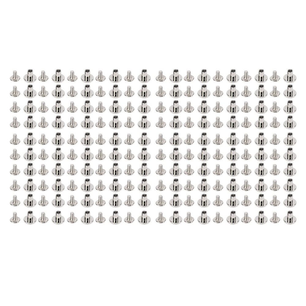 Post and Screw Fasteners, Copper Alloy, Round Head, Smooth Curved Surface, for Bookbinding and Leathercraft, 200 Sets (Silver)