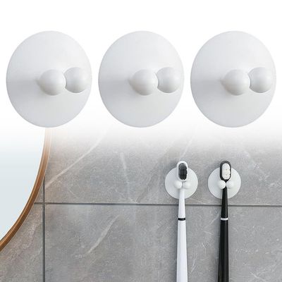 Manillefu Silicone Toothbrush Holder, Suction Hook, Waterproof, No Drilling, Storage for Bathroom, Kitchen, Towels, Small Items, 3 Pack