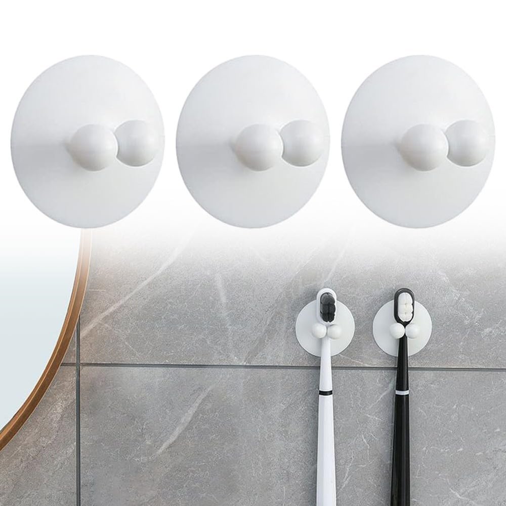 Manillefu Silicone Toothbrush Holder, Suction Hook, Waterproof, No Drilling, Storage for Bathroom, Kitchen, Towels, Small Items, 3 Pack