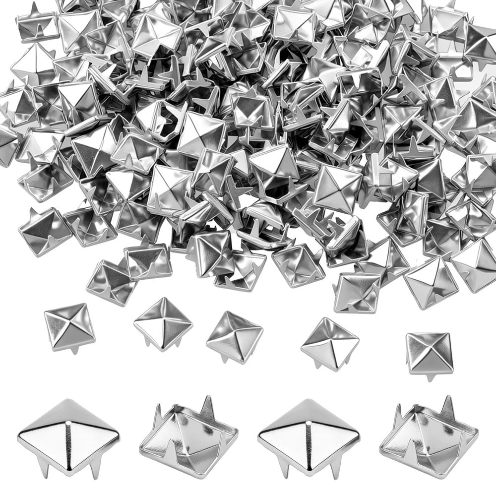 250 Pcs Square Metal Studs, Silver Pyramid Studs Set