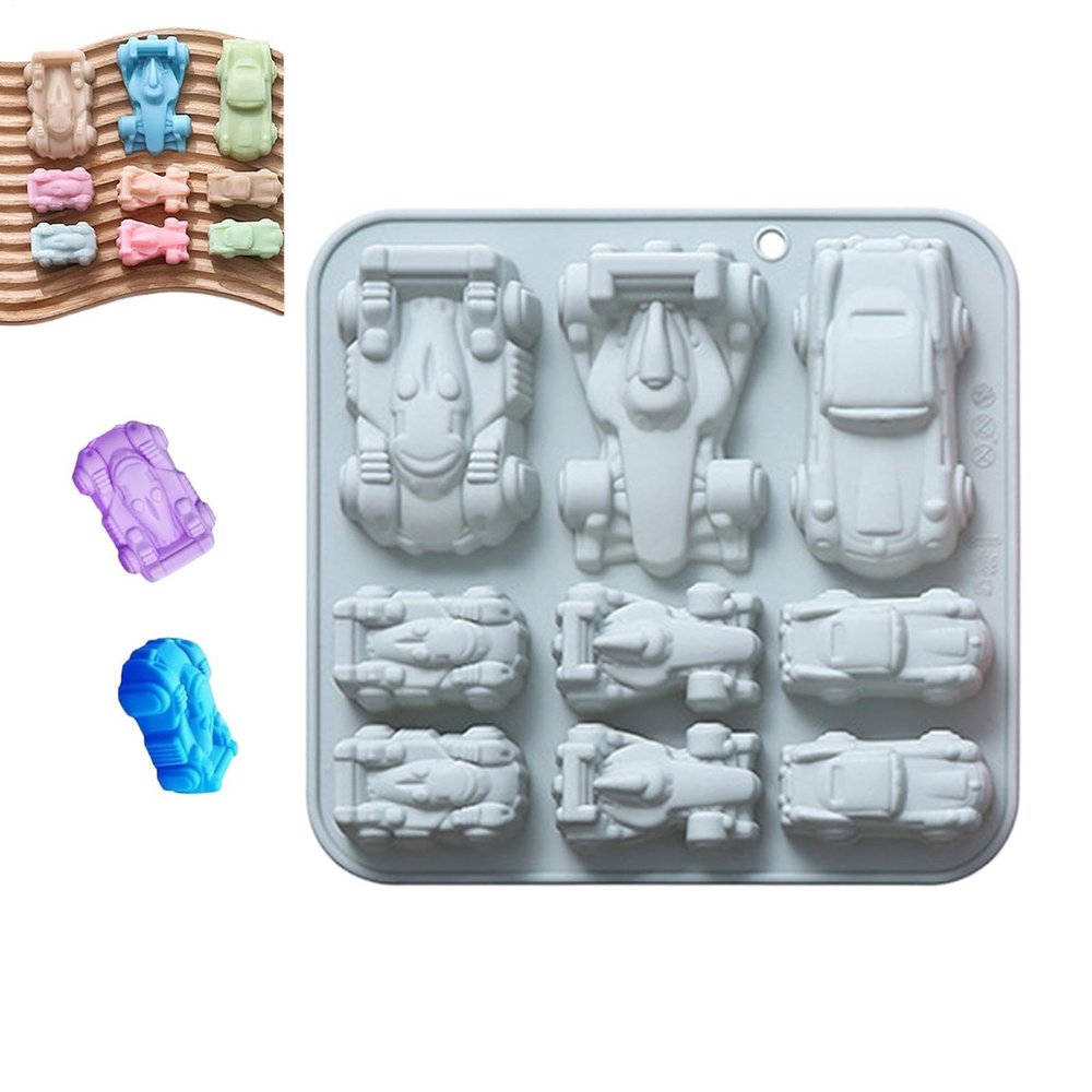 Silicone Mold, Reusable Easy Release 9 Cavities | Race Car Shaped Baking Mold