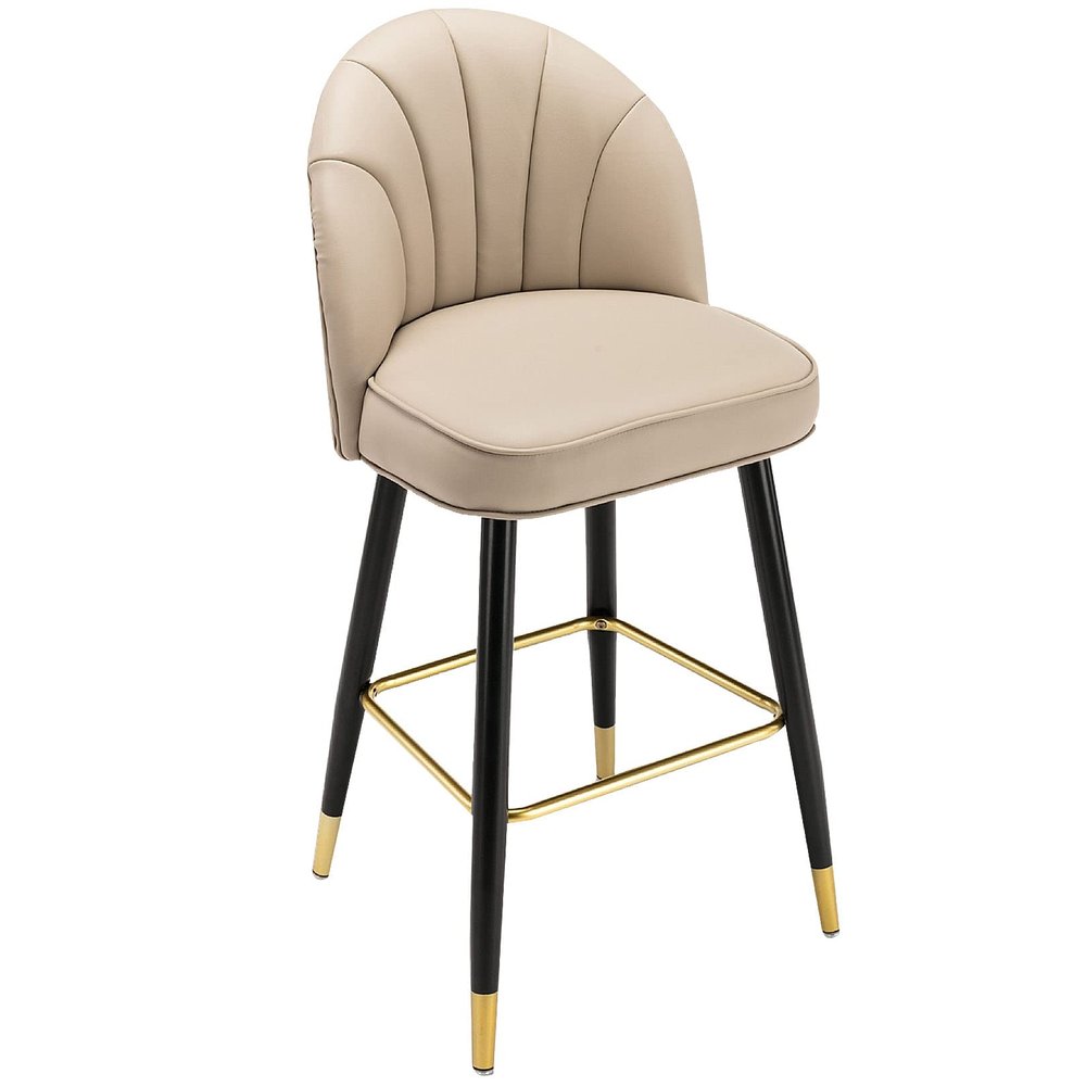 Faux Leather Bar Stools with Back, Upholstered 26-Inch Bar Chairs for Kitchen Island, Café, Pub, Bar Counter (Beige-1PS)