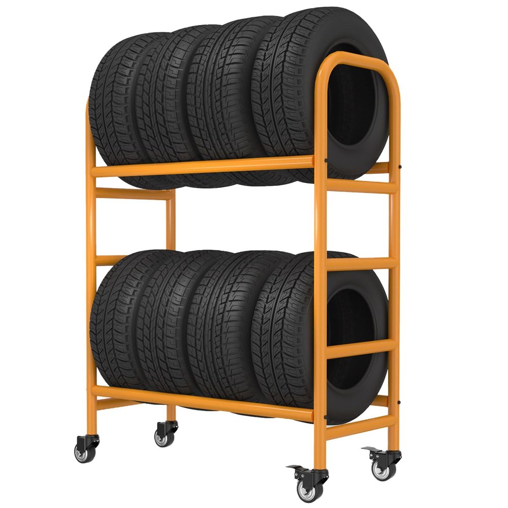 Mobile Tire Storage and Transport Rack with Adjustable Stand and Wheels