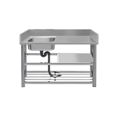 Commercial Stainless Steel Sink with Hot and Cold Faucet, Freestanding, Single Basin, Right Basin, 90 × 50 × 80 cm