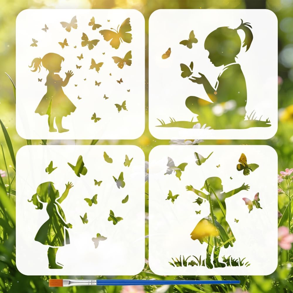 FINGERINSPIRE 4-Piece Lady and Butterfly Stencil Set