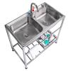 ZQFHSX Commercial 2-Compartment Stainless Steel Sink Set, Freestanding, with Shelf and Cold-Water Faucet, 83.1 x 43.9 x 77 cm view 1