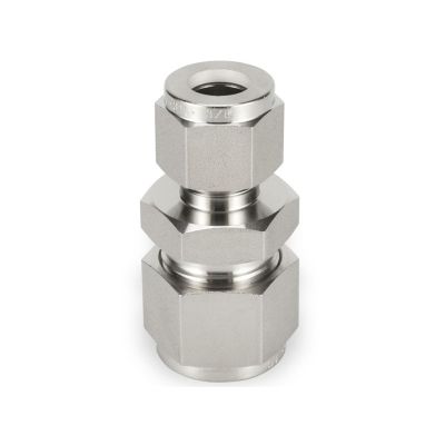 316 Stainless Steel Reducing Union Double-Ferrule Compression Fitting, 0.25 in–12 mm