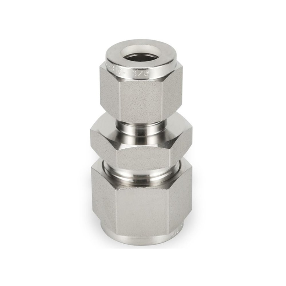 316 Stainless Steel Reducing Union Double-Ferrule Compression Fitting, 0.25 in–12 mm