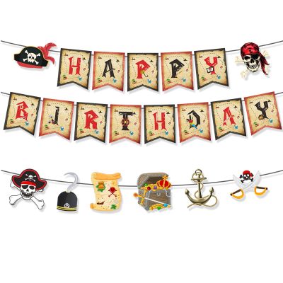 Gleemix Pirate Happy Birthday Garland, Pirate Birthday Banner for Kids' Party Decoration