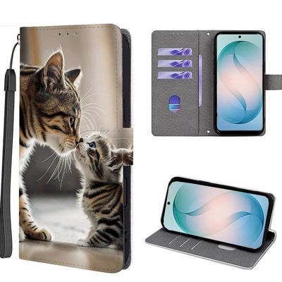 EuoDuo Flip Phone Case for Xiaomi 14T Pro 5G with Card Slots, Mother Cat and Kittens