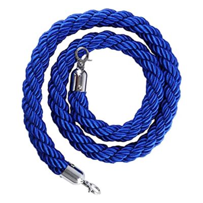 KRXSOBNV Twisted Rope Queue Barrier with Silver Hook, Blue, 6 ft/185 cm