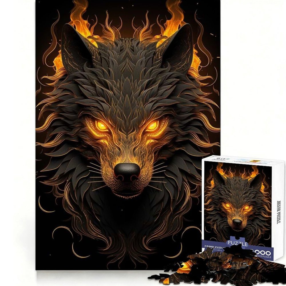 Black and Gold Wolf Puzzle, 1,000 Pieces, 38 x 52 cm