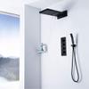 Black Wall-Mounted Waterfall Shower System with Thermostat view 1