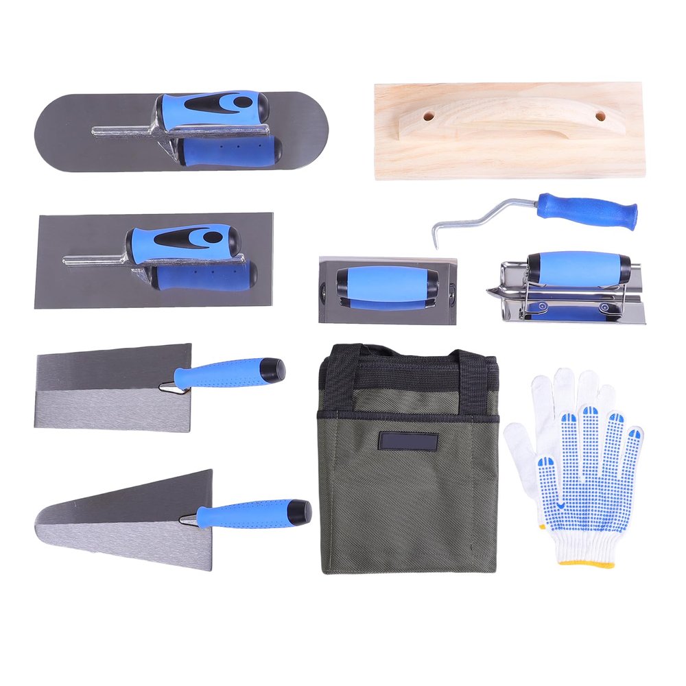 Leftwei 10-Piece Masonry Tool Set with Trowel, Rebar Hook, and Storage Bag