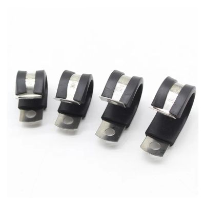 Reinforced Pipe Clamp for Rigid Pipes, 2-Piece Set, 6–55 mm, Stainless Steel, Rubber-Lined P Clips (32 mm, 2 pcs)