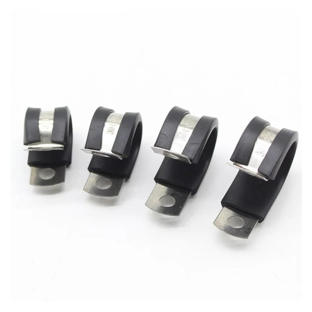 Reinforced Pipe Clamp for Rigid Pipes, 2-Piece Set, 6–55 mm, Stainless Steel, Rubber-Lined P Clips (32 mm, 2 pcs)
