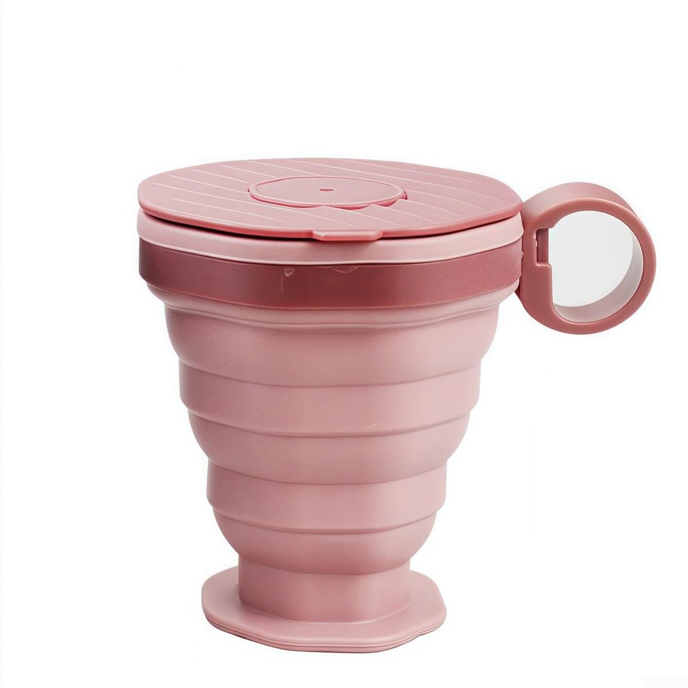 Travel-Friendly Collapsible Silicone Water Cup with Leak-Proof Lid (Pink)